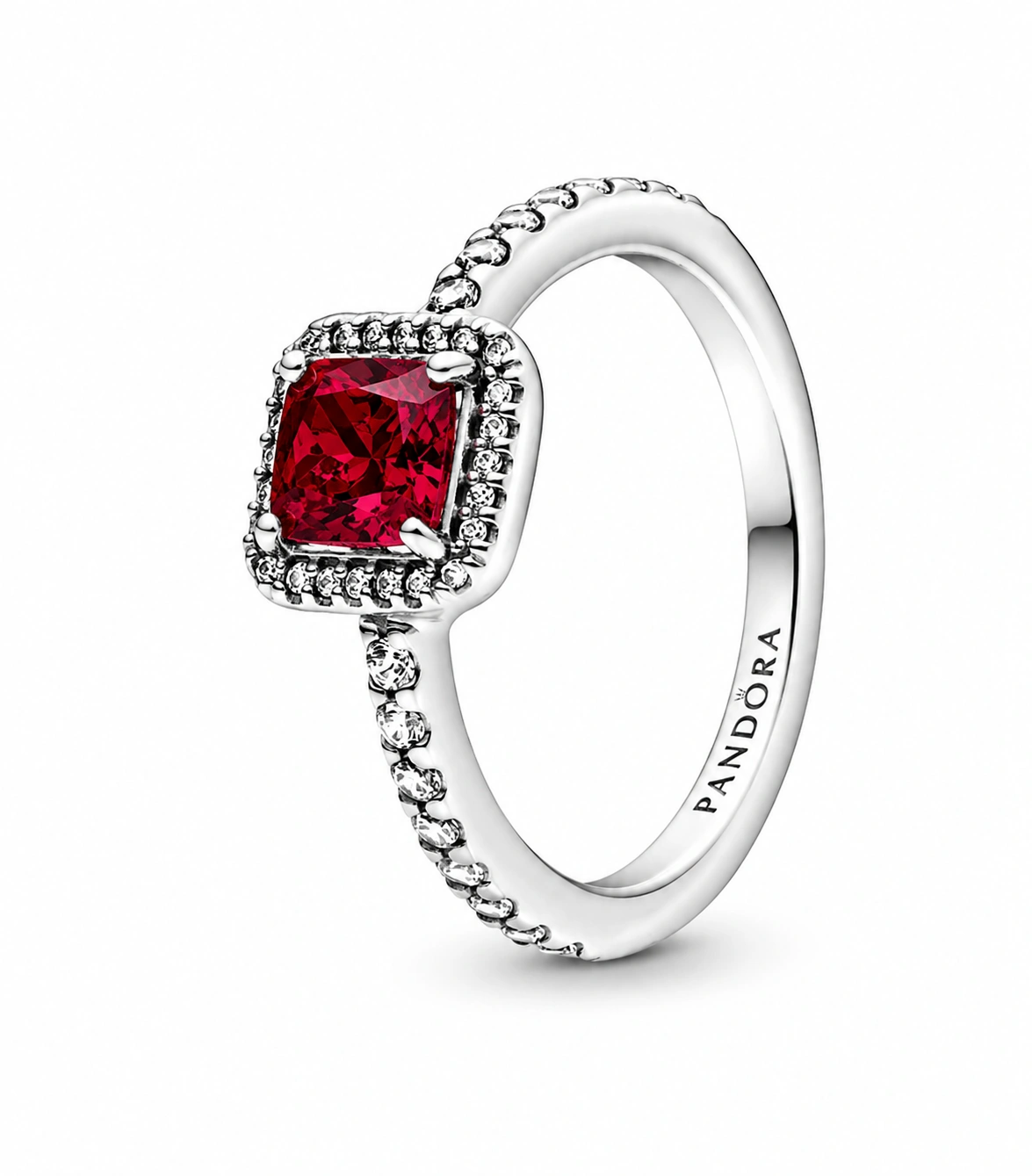 Sparkling Halo Ring silver red